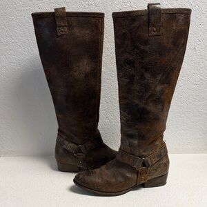 Brown Aged Leather Knee-High Riding Boots 9